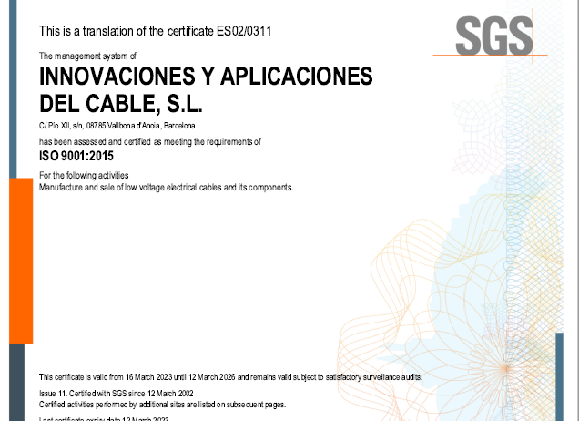 ISO 9001 renewed. ISO 14001 is in progress